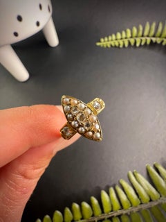 Antique 15ct Gold Edwardian Diamond & Pearl Marquise Ring
