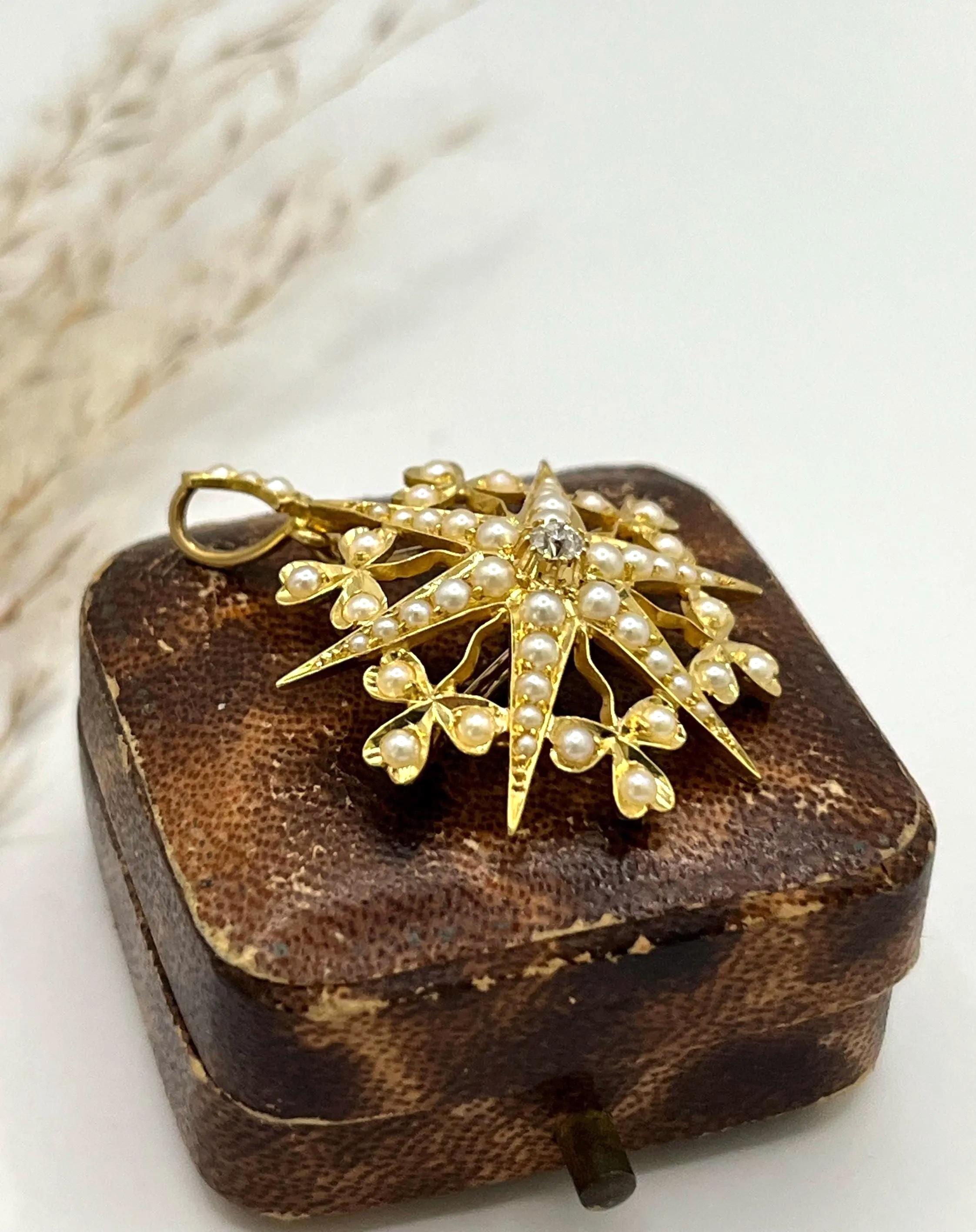 Antico ciondolo a stella con diamanti e perle in oro 15ct di Edwardi, CIRCA 1910 in vendita 5