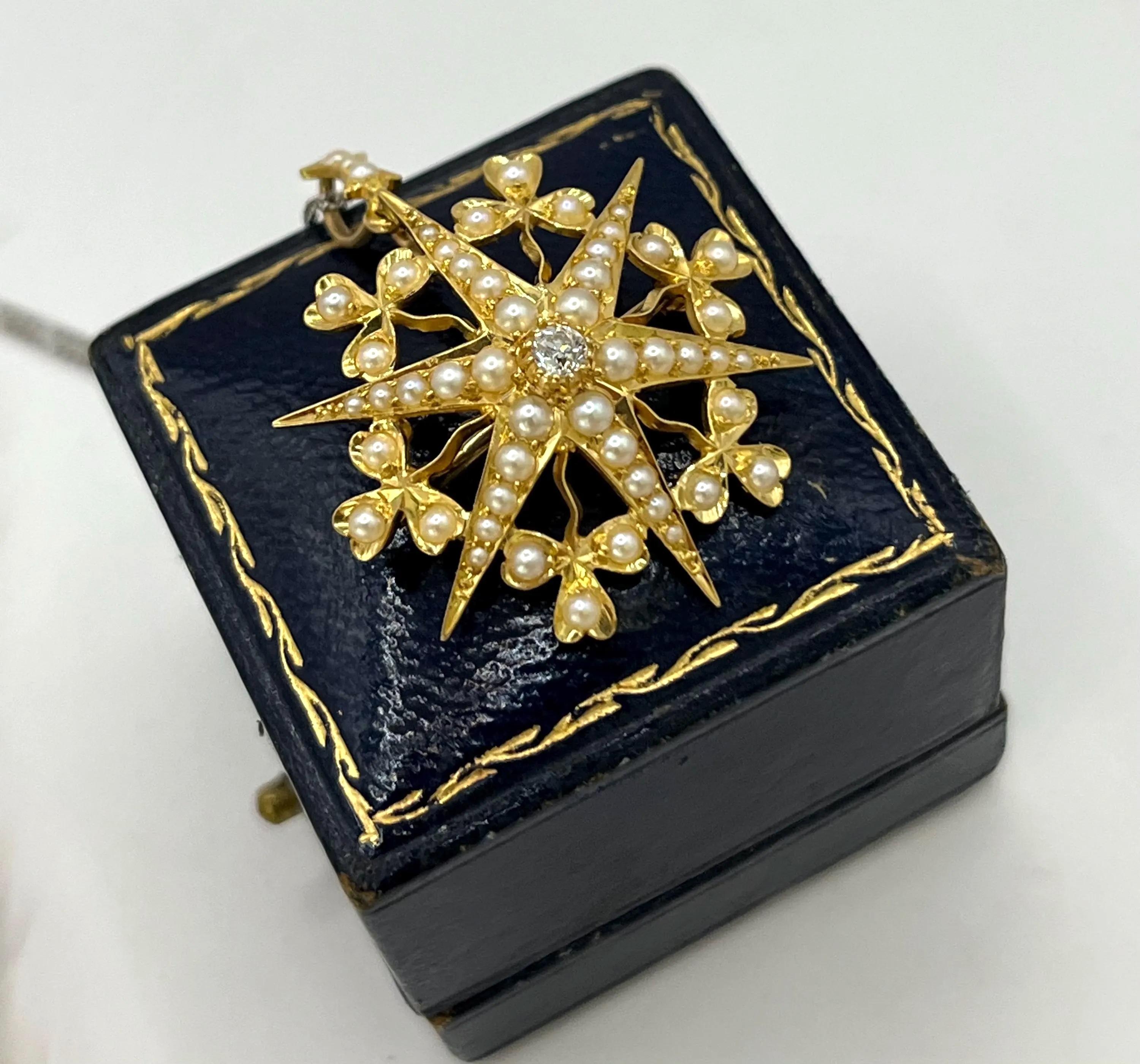 Antico ciondolo a stella con diamanti e perle in oro 15ct di Edwardi, CIRCA 1910 in vendita 3