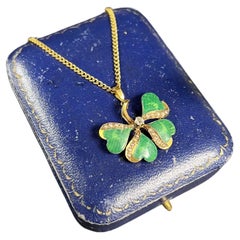 Antique 15ct Gold Edwardian Enamel Four Leaf Clover Diamond Seed Pearl Pendant