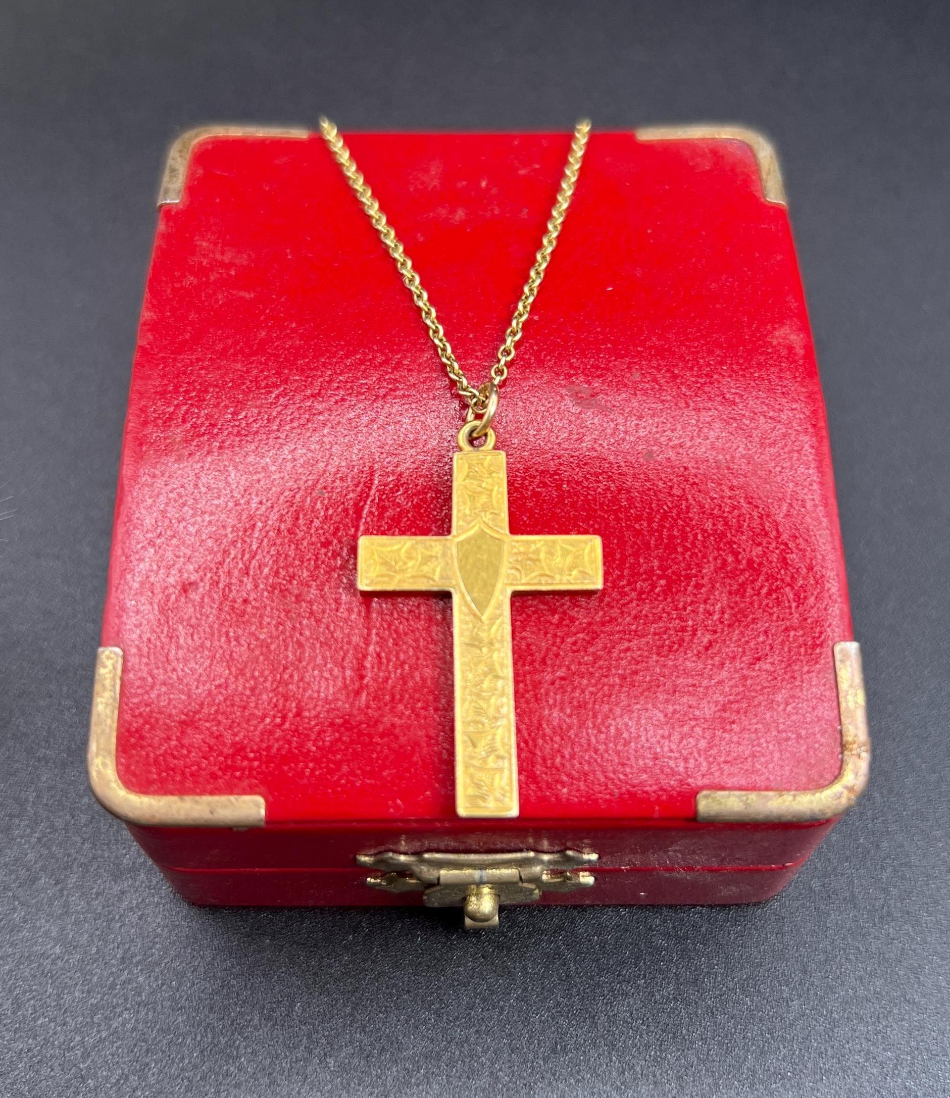 Pendentif édouardien ancien en or 15 carats avec croix gravée, poinçonné Birmingham 1905 7