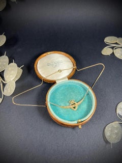 Antique 15ct Gold Edwardian Heart, Crown, Crescent, Pearl Pendant Necklace