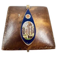Antique 15ct Gold Edwardian Lapis Lazuli Micro Mosaic Roman Building Pendent