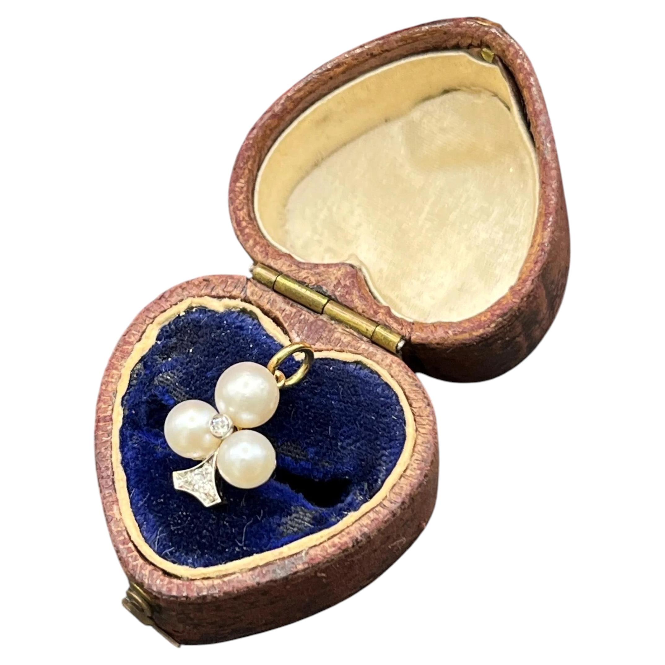 Antique 15ct Gold, Edwardian Lucky Club Pearl and Diamond Pendant