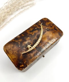 Antique 15ct Gold, Edwardian Pearl Crescent Moon & Star Pendant