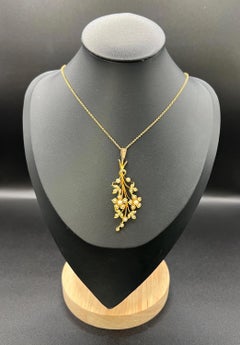 Antike 15ct Gold, Edwardian Pearl & Diamond Flower Spray Bouquet Anhänger