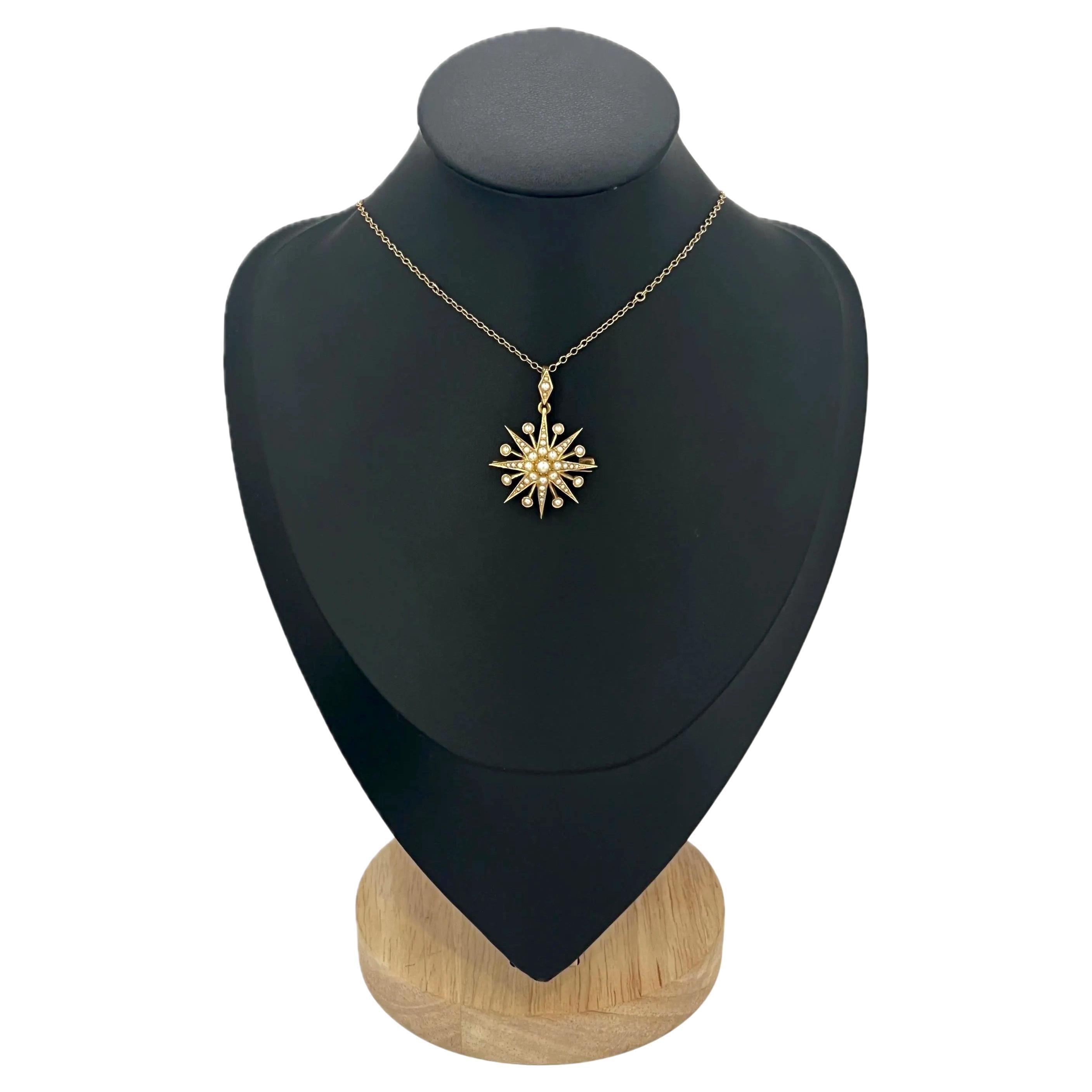Antique 15ct Gold Edwardian Pearl Starburst Pendant