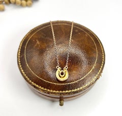 Antique 15ct Gold Edwardian Ruby & Diamond Lucky Horseshoe Pendant Necklace