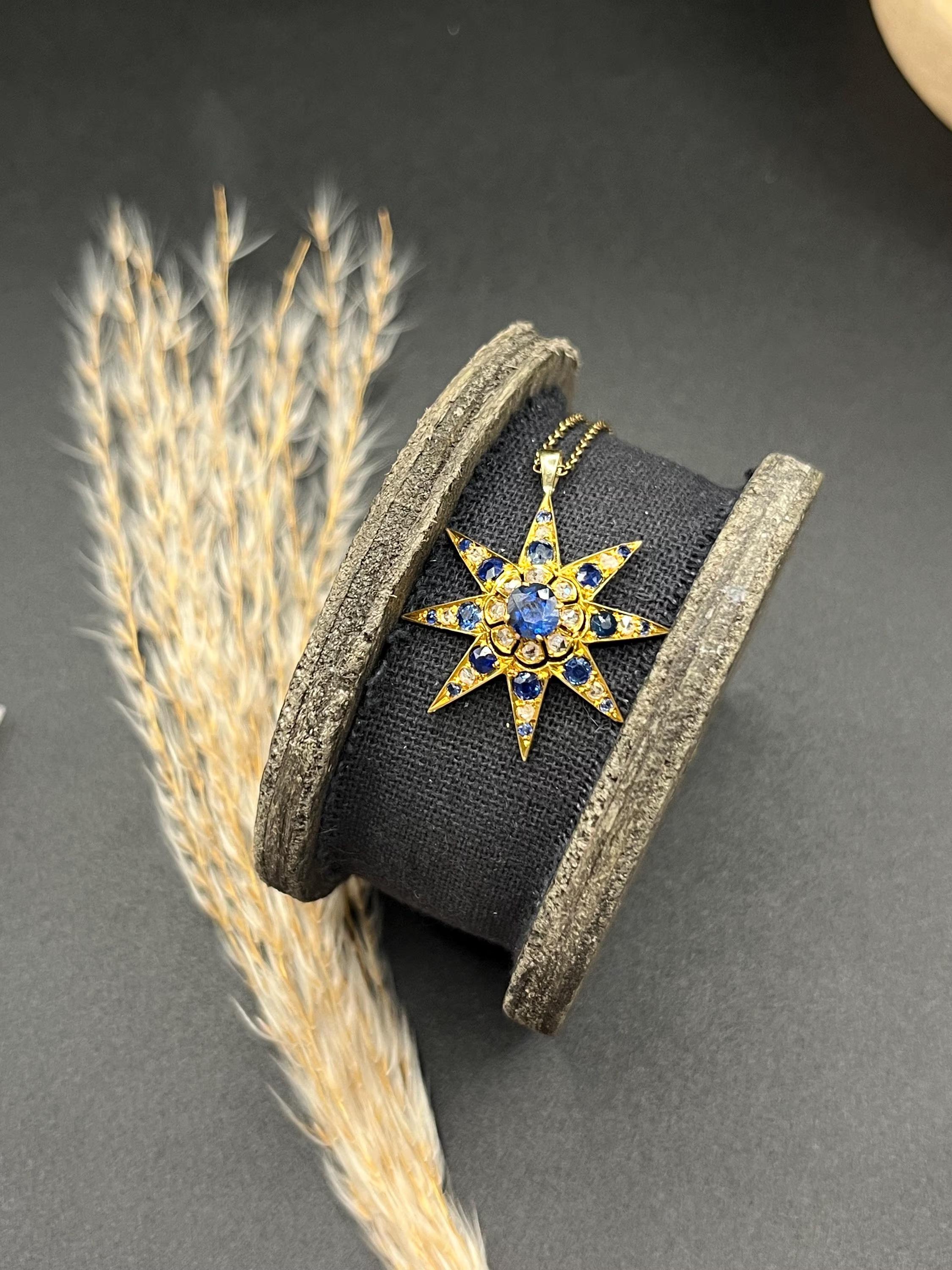 Antico ciondolo a stella in oro 15ct, zaffiro e diamante di epoca edoardiana, CIRCA 1900 in vendita 4