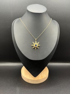 Antique 15ct Gold, Edwardian Sapphire and Diamond Starburst Pendant, Circa 1900