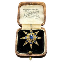 Antique 15ct Gold, Edwardian Sapphire and Diamond Starburst Pendant, Circa 1900