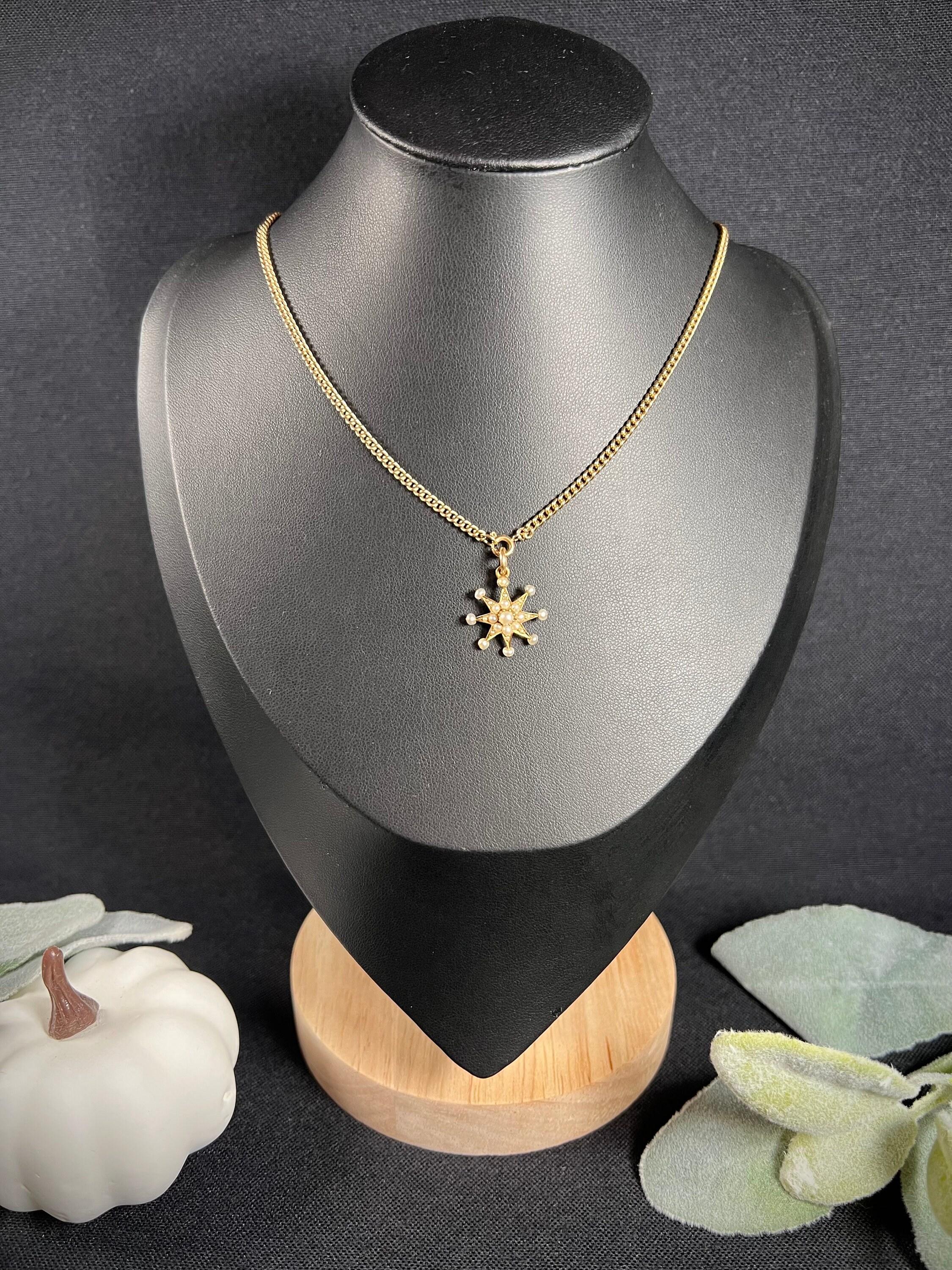 Round Cut Antique 15ct Gold Edwardian Seed Pearl Star Pendant For Sale