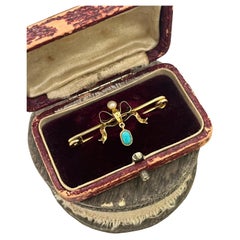 Antique 15ct Gold Edwardian Turquoise 
Pearl Brooch