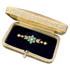 Antique 15ct Gold Edwardian Turquoise & Pearl Brooch