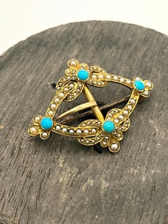 Antique 15ct Gold Edwardian Turquoise & Pearl Buckle Brooch