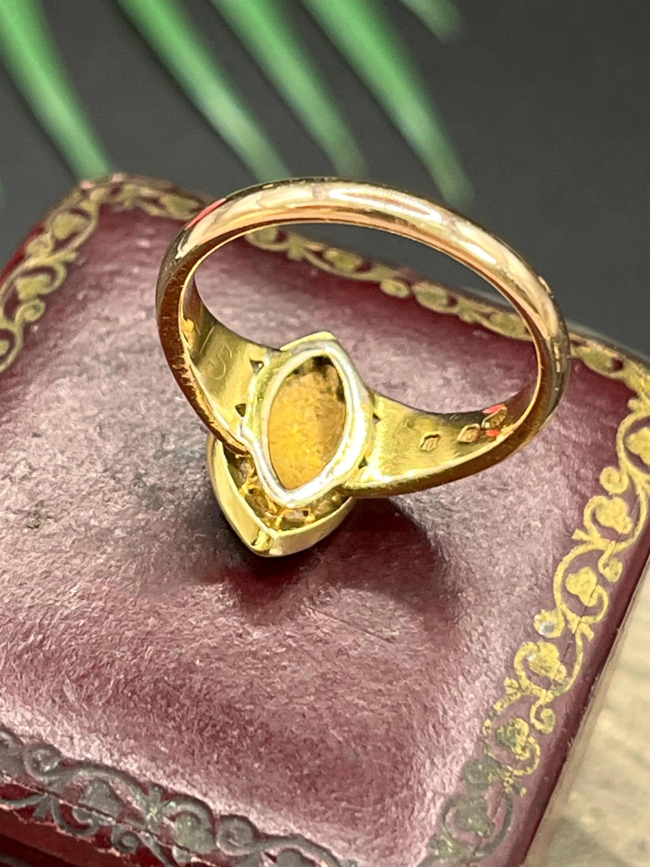 Anello antico in oro 15 ct edoardiano con turchese e perla marquise in vendita 3