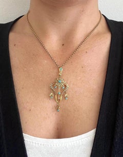 Antique 15ct Gold Edwardian Turquoise & Pearl Pendant
