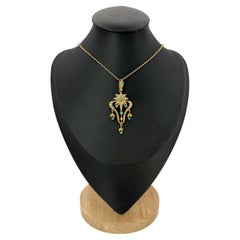 Antique 15ct Gold Edwardian Turquoise & Pearl Pendant