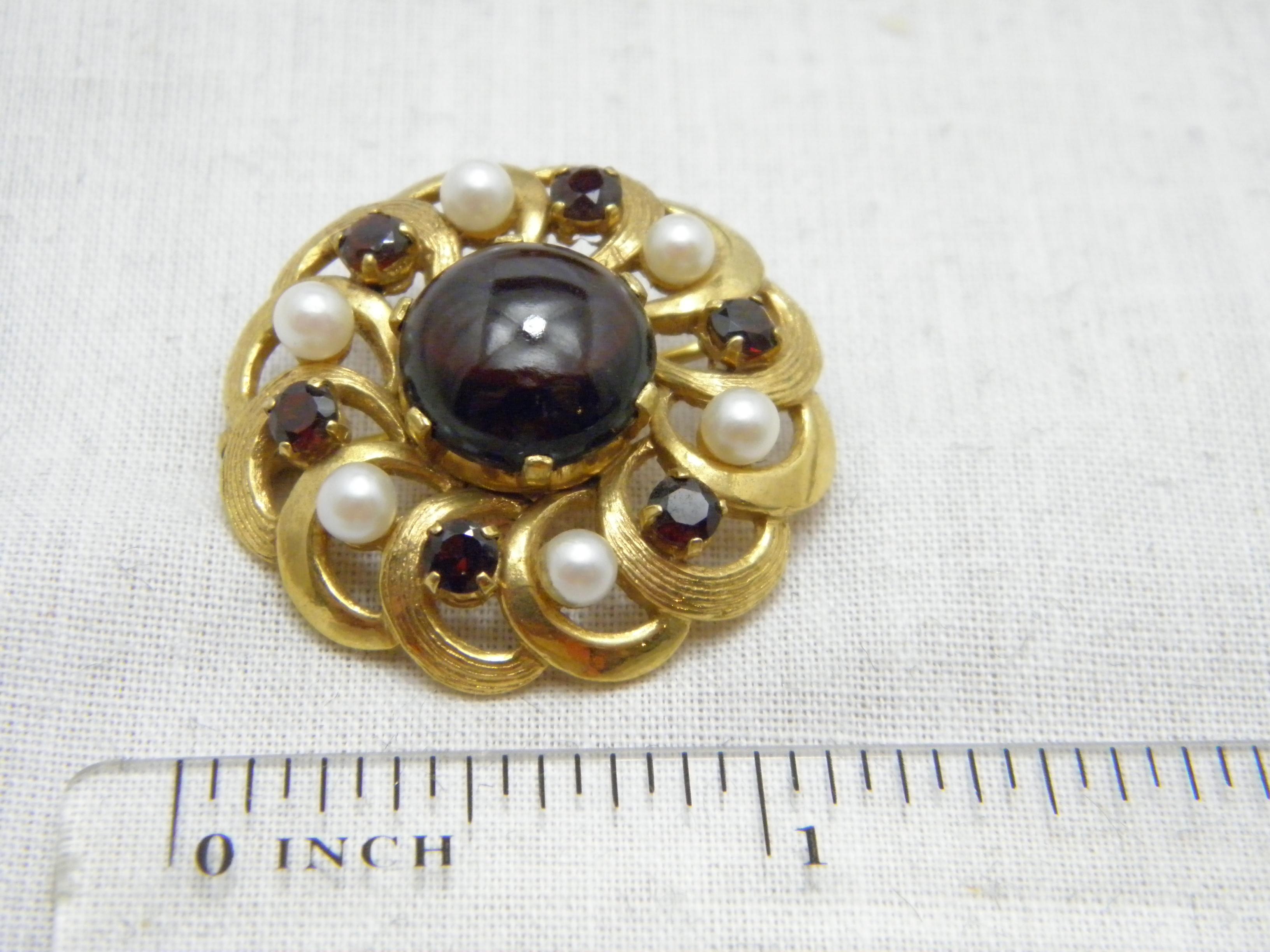 Antique 9ct Gold Garnet Pearl Target Brooch Pin c1890 Heavy 9.5g 375 Purity For Sale 6