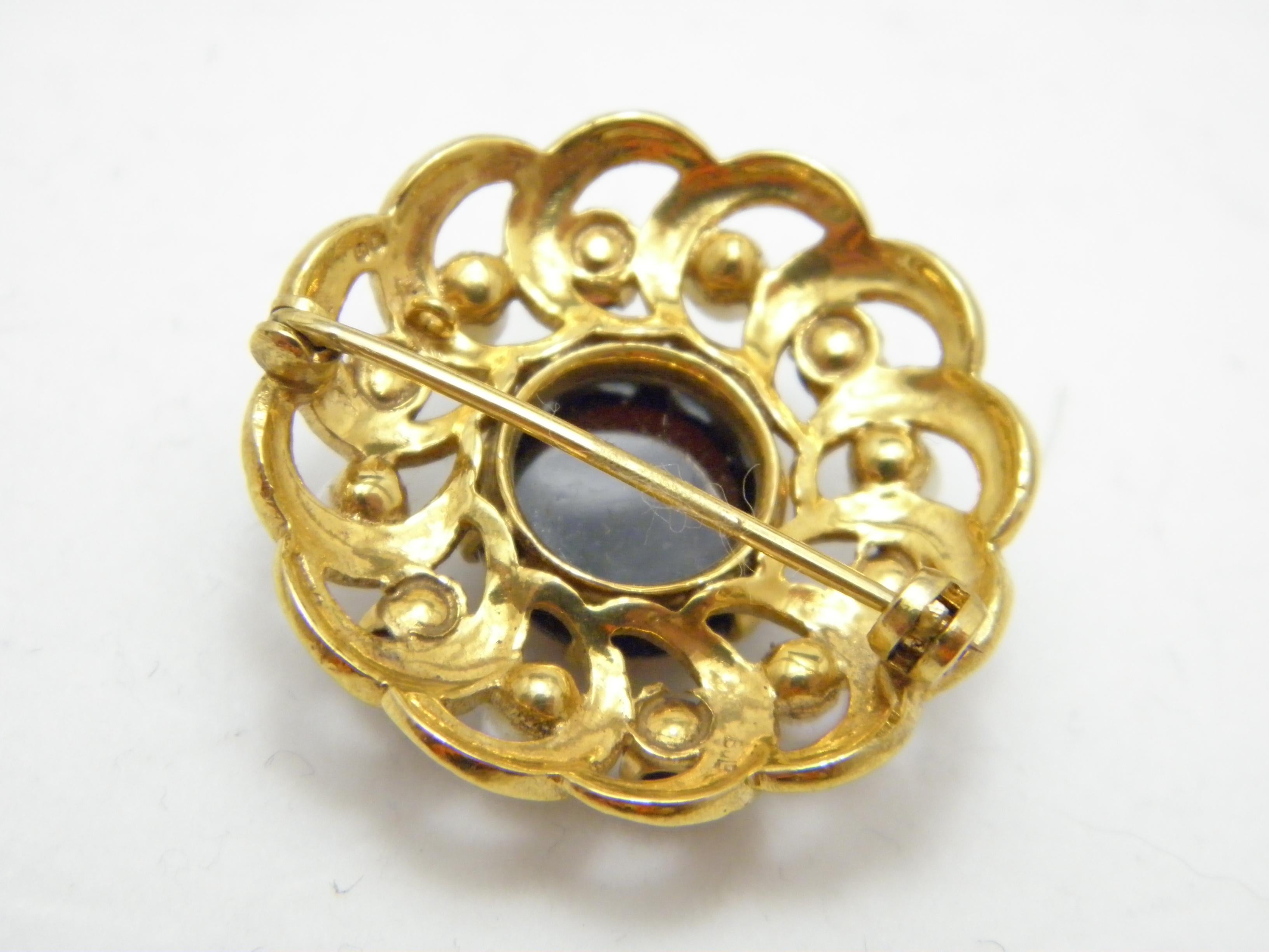 Antique 9ct Gold Garnet Pearl Target Brooch Pin c1890 Heavy 9.5g 375 Purity For Sale 1