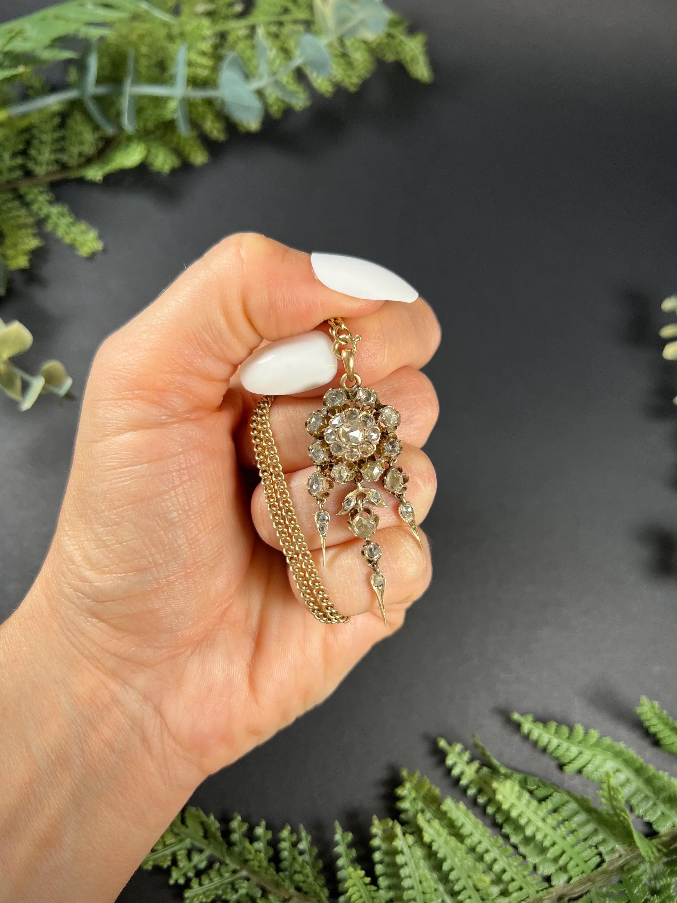 Women's or Men's Antique 15ct Gold Georgian Diamond Tassel Pendant For Sale