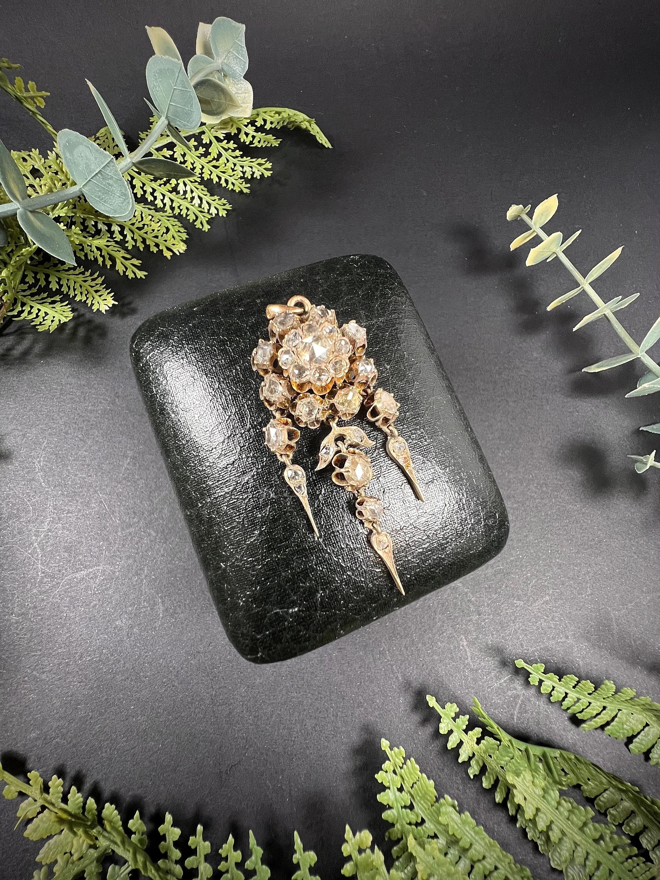 Antique 15ct Gold Georgian Diamond Tassel Pendant For Sale 1