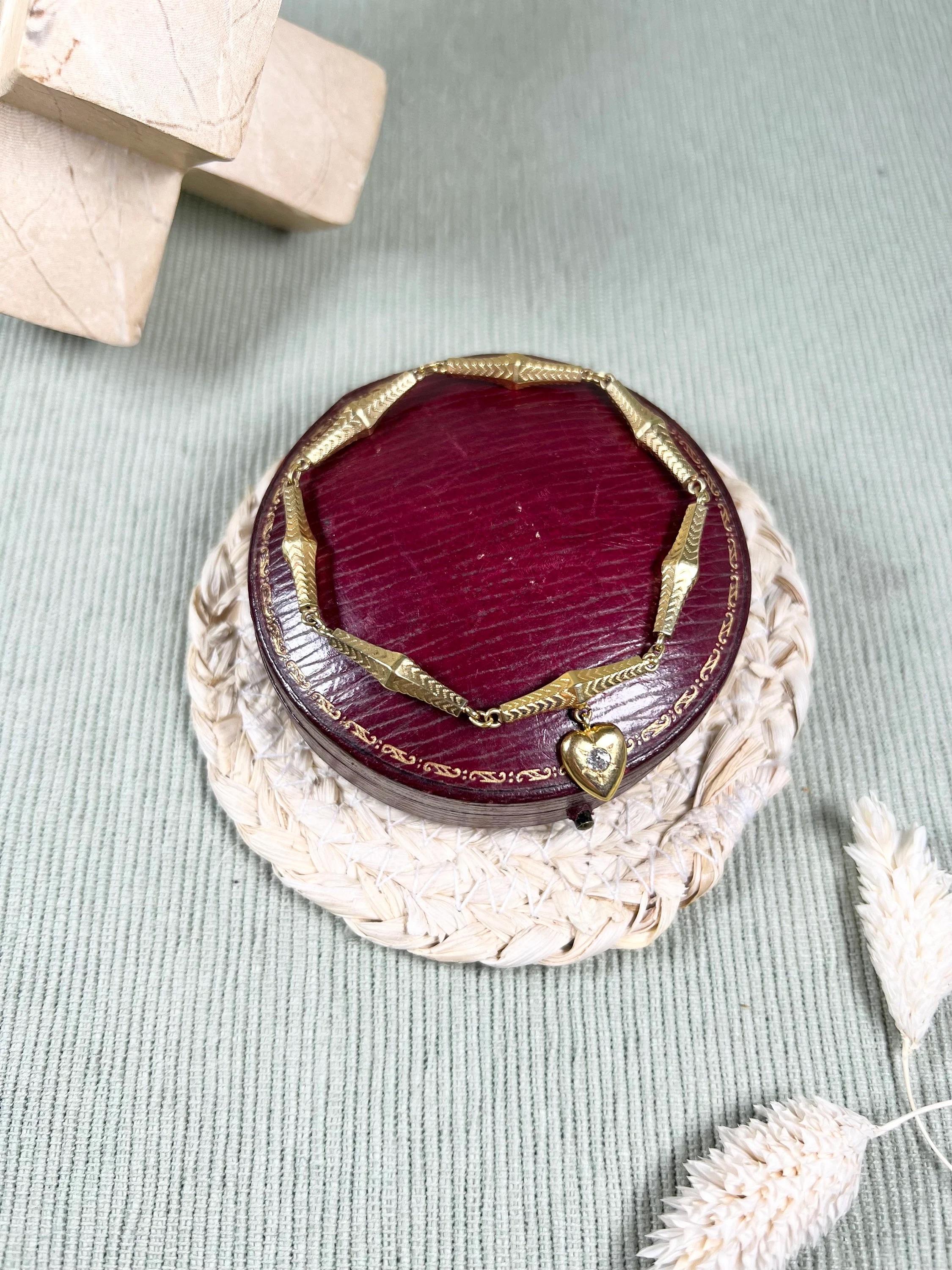 Women's or Men's Antique 15ct Gold Georgian Fancy Link Diamond Heart  Bracelet For Sale