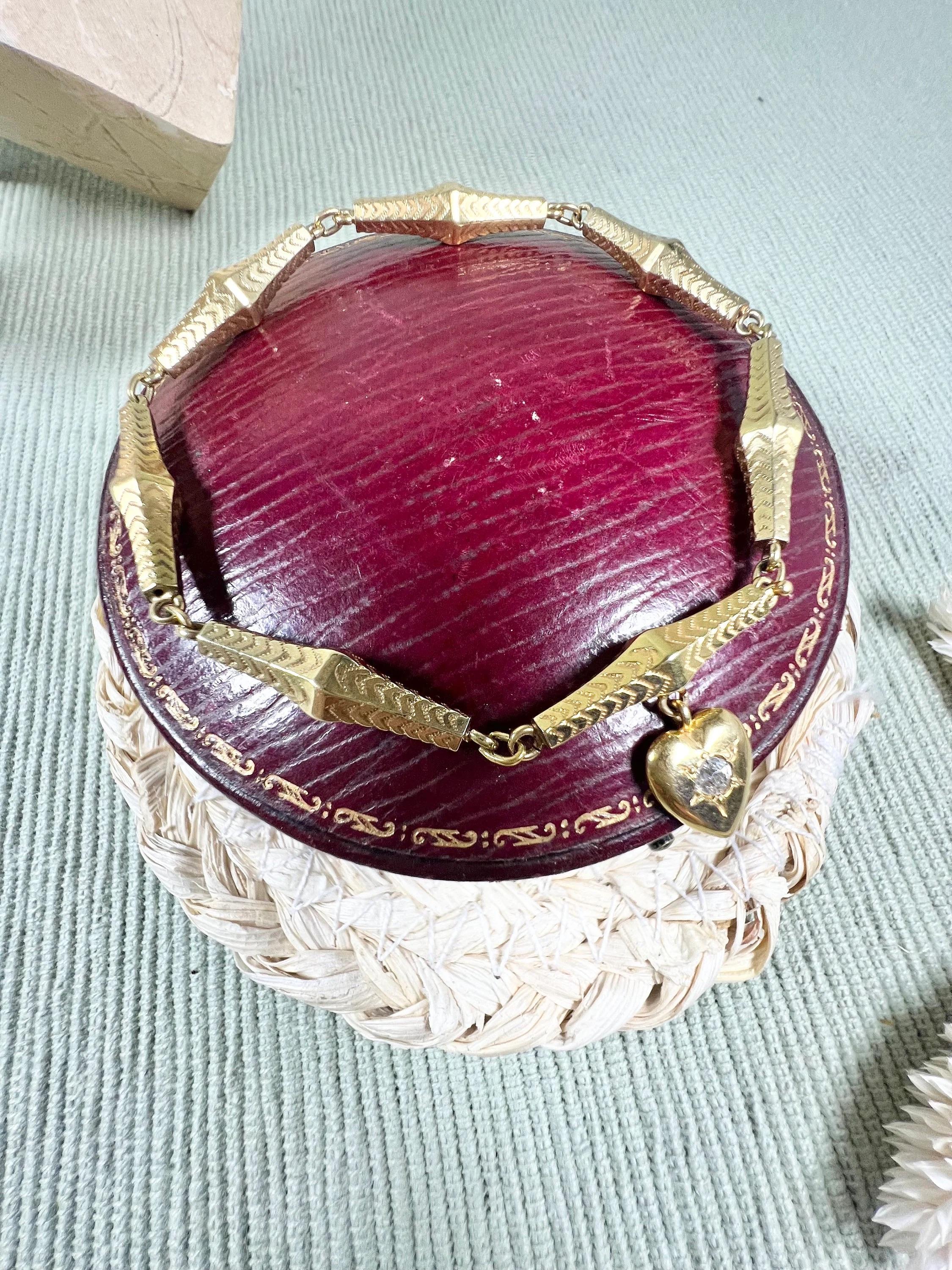 Antique 15ct Gold Georgian Fancy Link Diamond Heart  Bracelet For Sale 1
