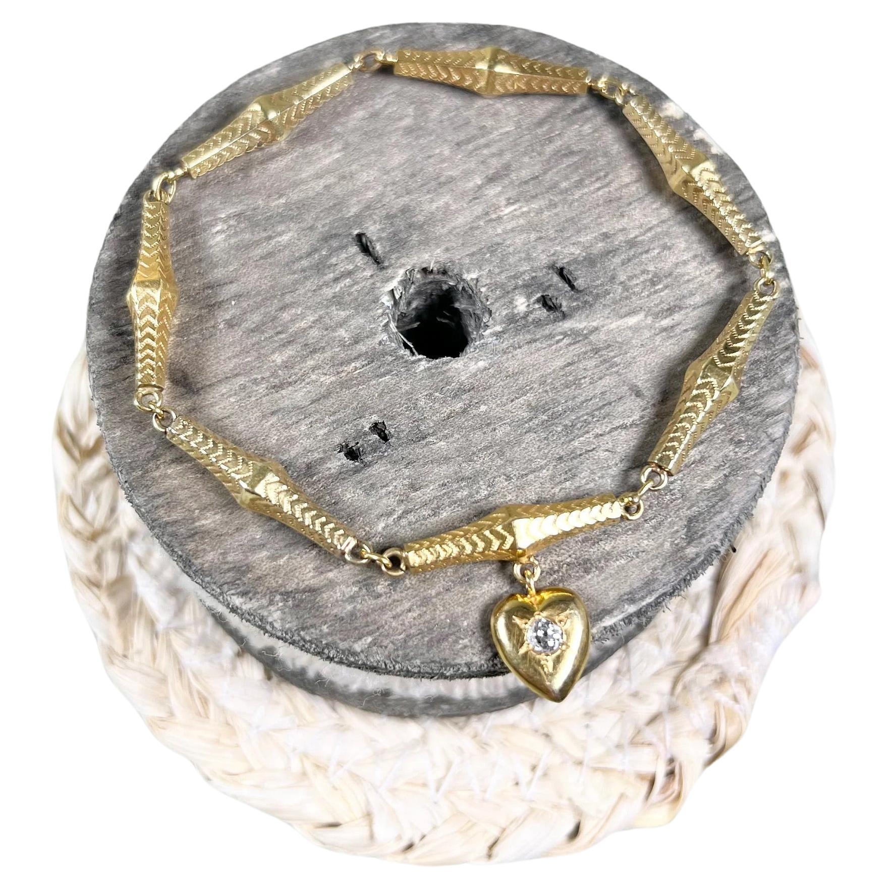 Antique 15ct Gold Georgian Fancy Link Diamond Heart  Bracelet For Sale
