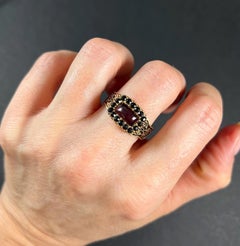 Antique 15ct Gold Georgian Onyx, Garnet & Enamel Mourning Ring 1824