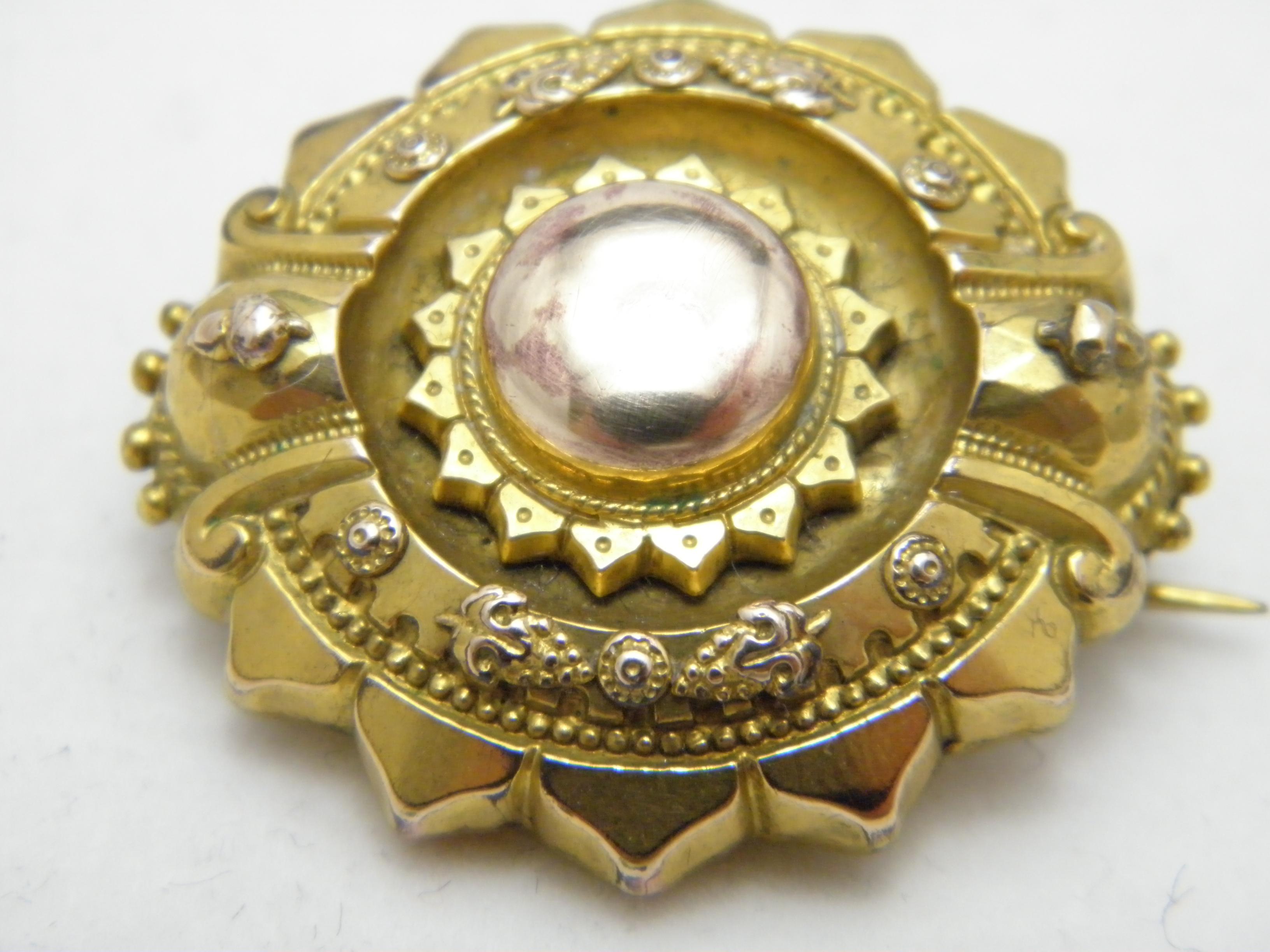 George III Antique 15ct Gold Locket Photo Target Brooch Pin c1810 Heavy 10g 625 Purity For Sale