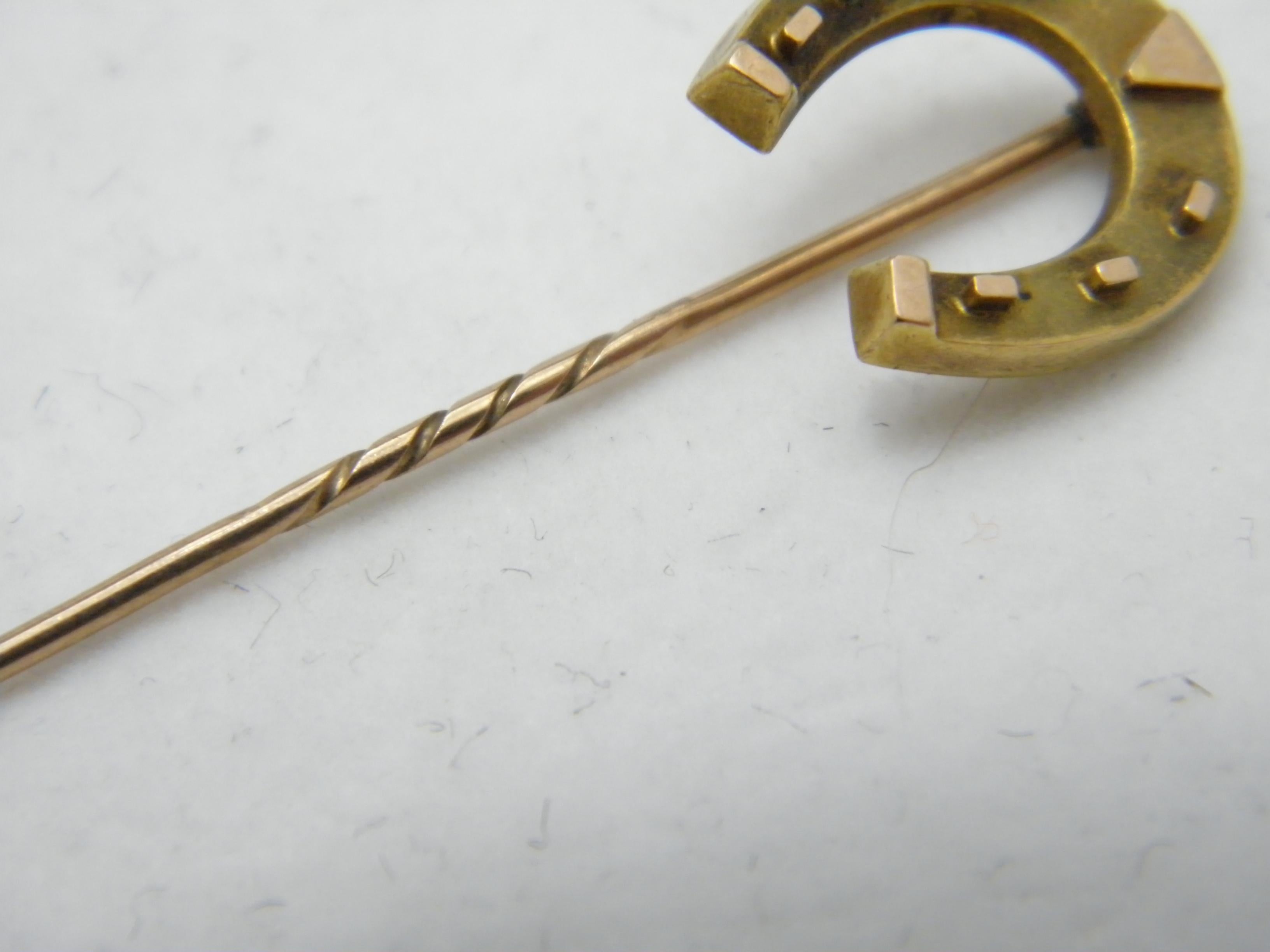 Victorian Antique 15ct Gold Lucky Horseshoe Pin Brooch c1860 Rose 625 Purity Tie Lapel Hat For Sale