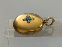 Antique Edwardian 15ct Gold Locket with Turquoise and Pearls, 1901
