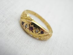 Antique 15ct Gold Ruby Diamond Gypsy Boat Ring Size O 7.25 625 Chester 1910