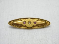 Antique 15ct Gold Ruby Diamond Rope Bar Brooch Pin c1900 625 Purity Victorian