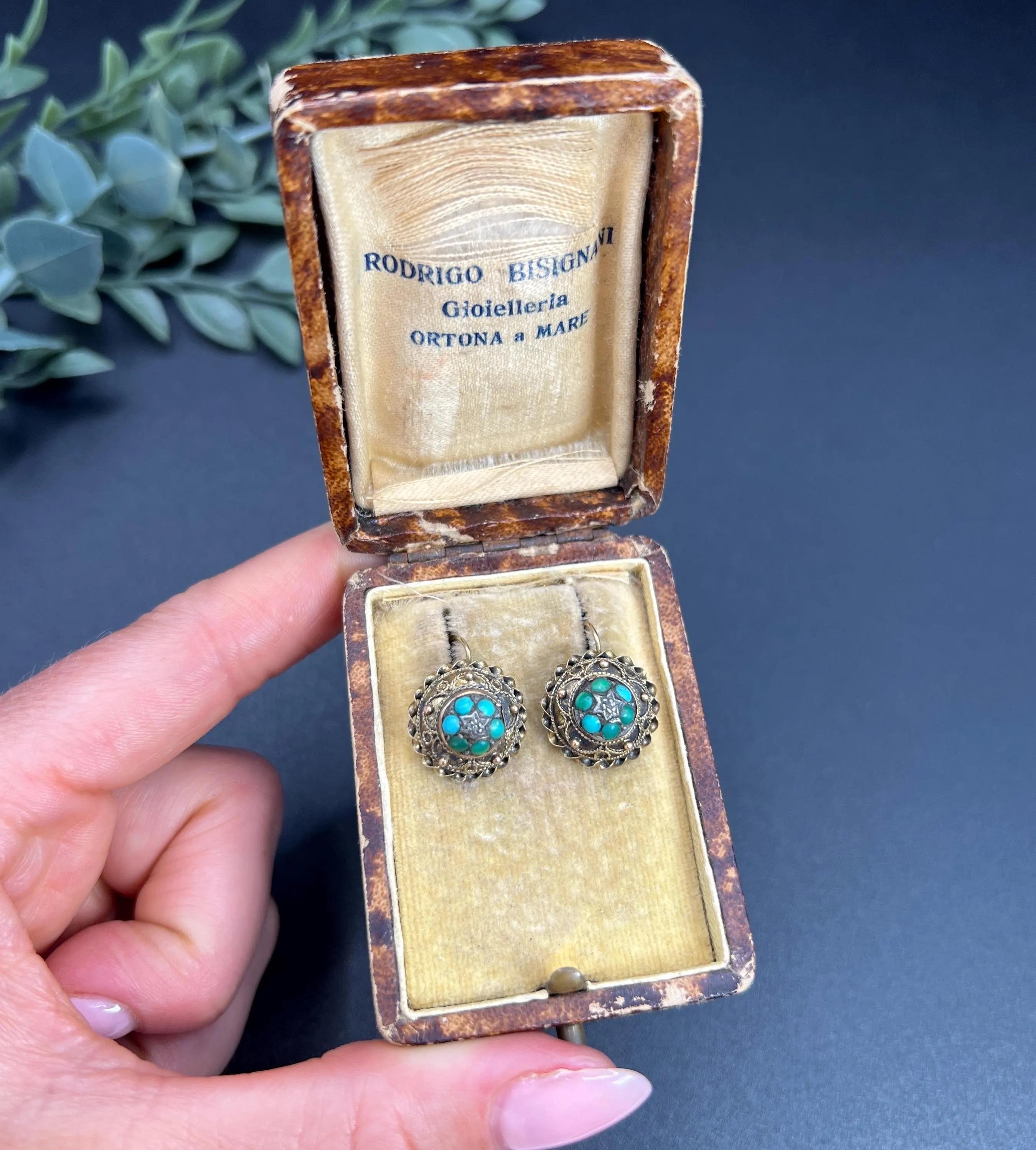 Antike 15ct Gold gestempelt, frühen viktorianischen Türkis & Diamant-Cluster-Ohrringe im Angebot 2
