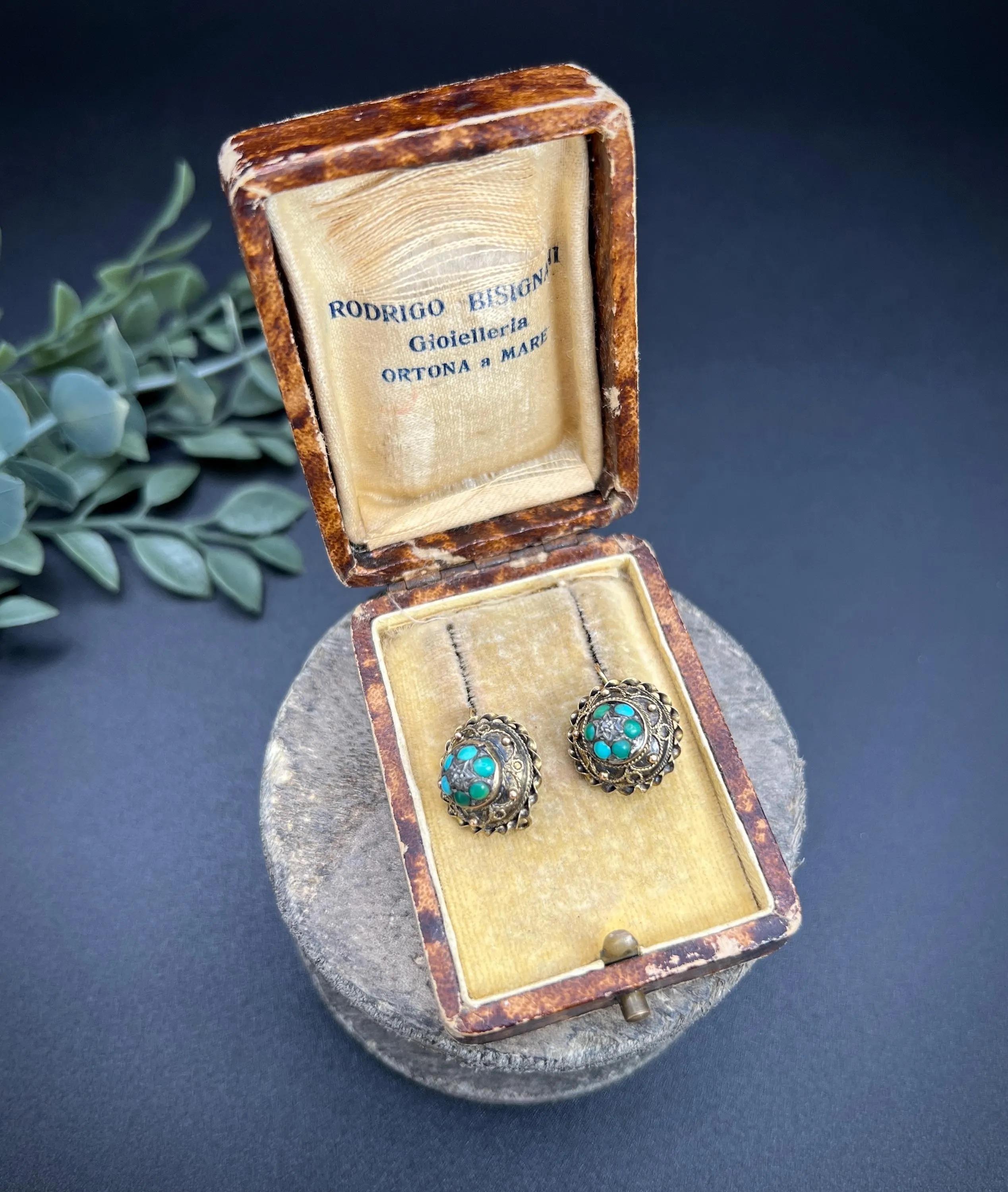 Antike 15ct Gold gestempelt, frühen viktorianischen Türkis & Diamant-Cluster-Ohrringe im Angebot 3