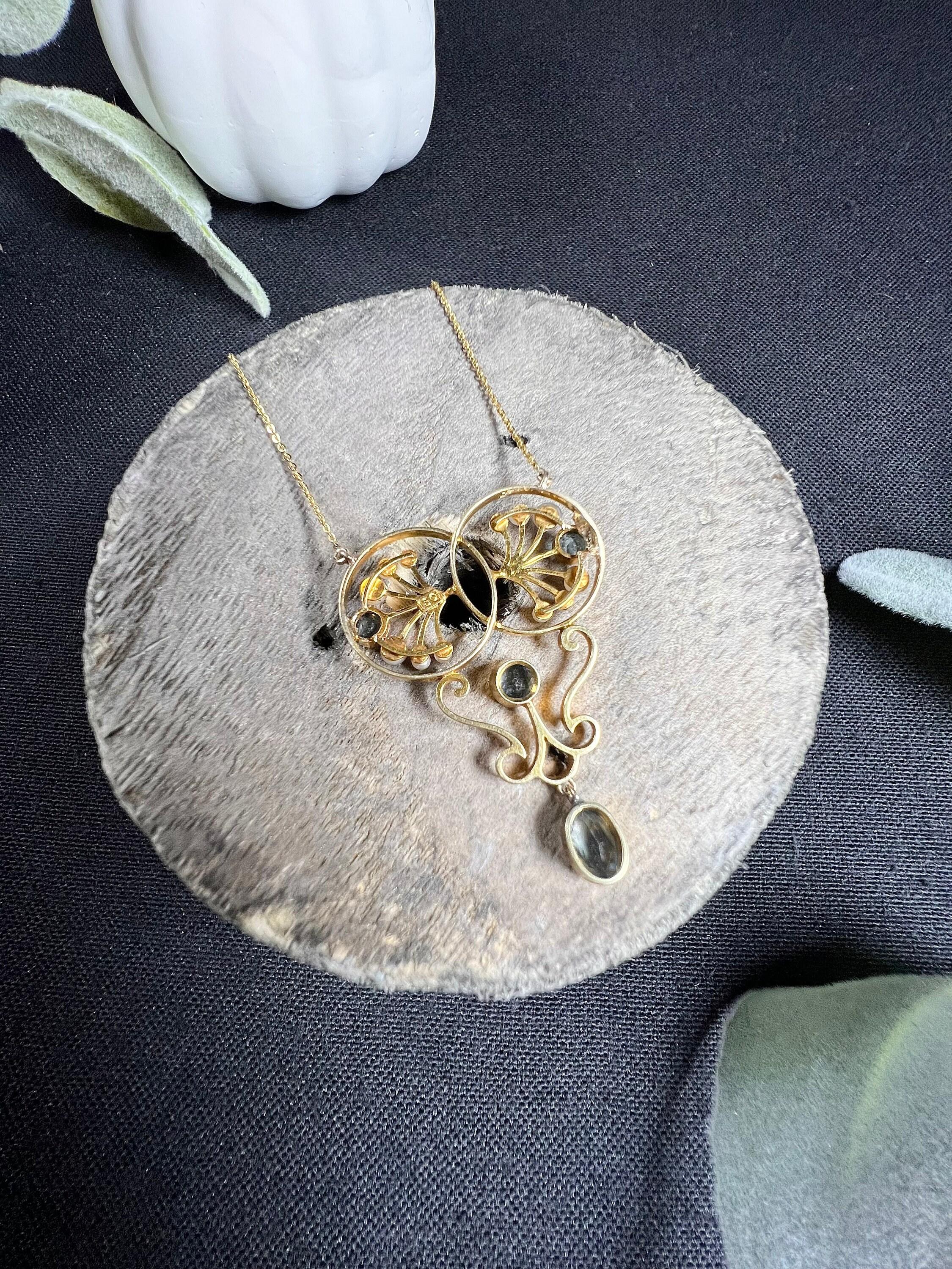 Antique 15ct Gold Stamped Edwardian Aquamarine & Seed Pearl Pendant Necklace For Sale 5