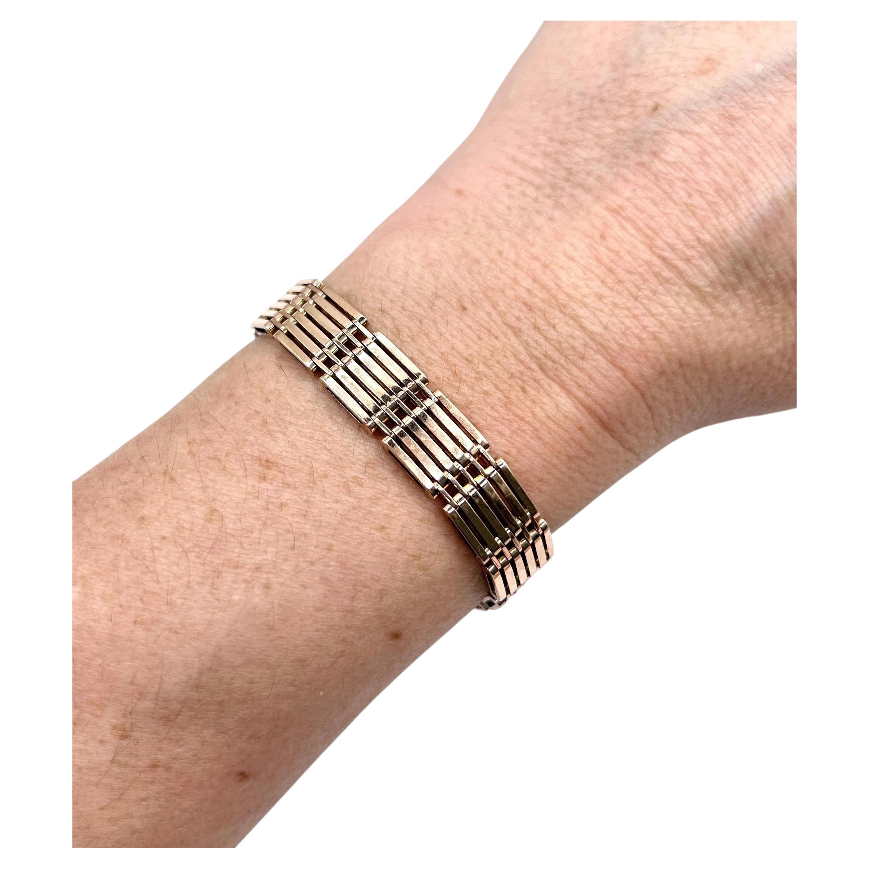 Antique 15ct Gold Stamped, Edwardian era Six Row Gate Bracelet For Sale