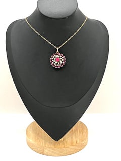 Antiker 15ct Gold Synthetischer Rubin & Diamant-Cluster-Anhänger CIRCA 1865