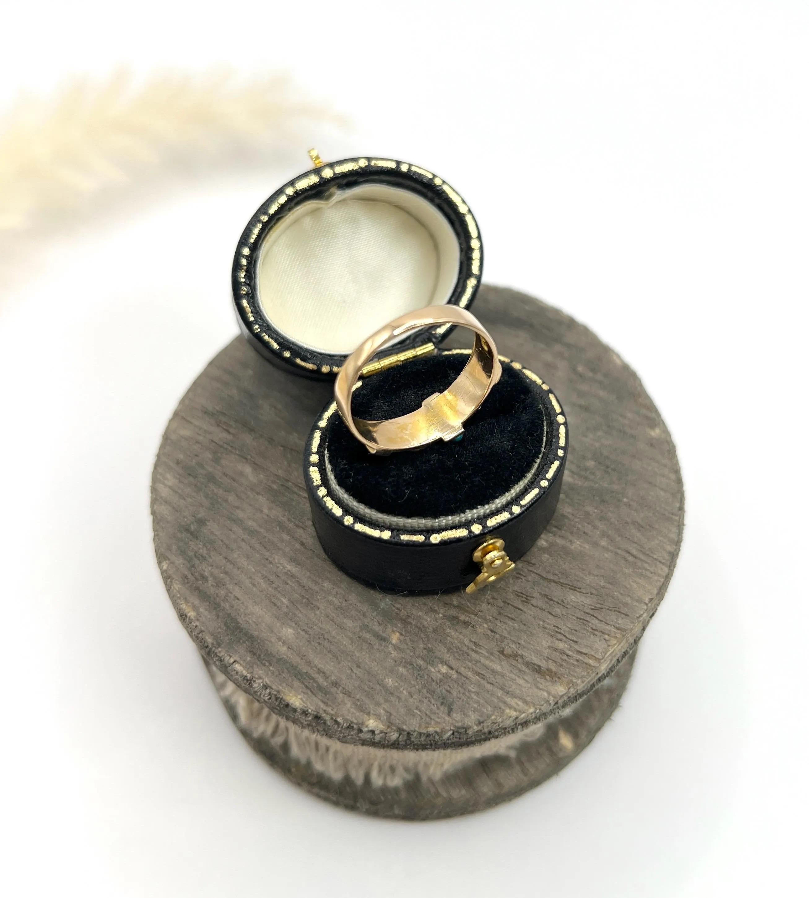 da uomo o donna Antico anello a fascia in oro 15ct, turchese e perle, con marchio Birmingham 1924 in vendita