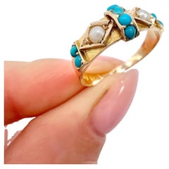 Antique 15ct Gold, Turquoise & Pearl Band Ring, Hallmarked Birmingham 1924