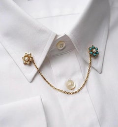 Antique 15ct Gold, Turquoise & Seed Pearl Collar Stick Pins in Original Box