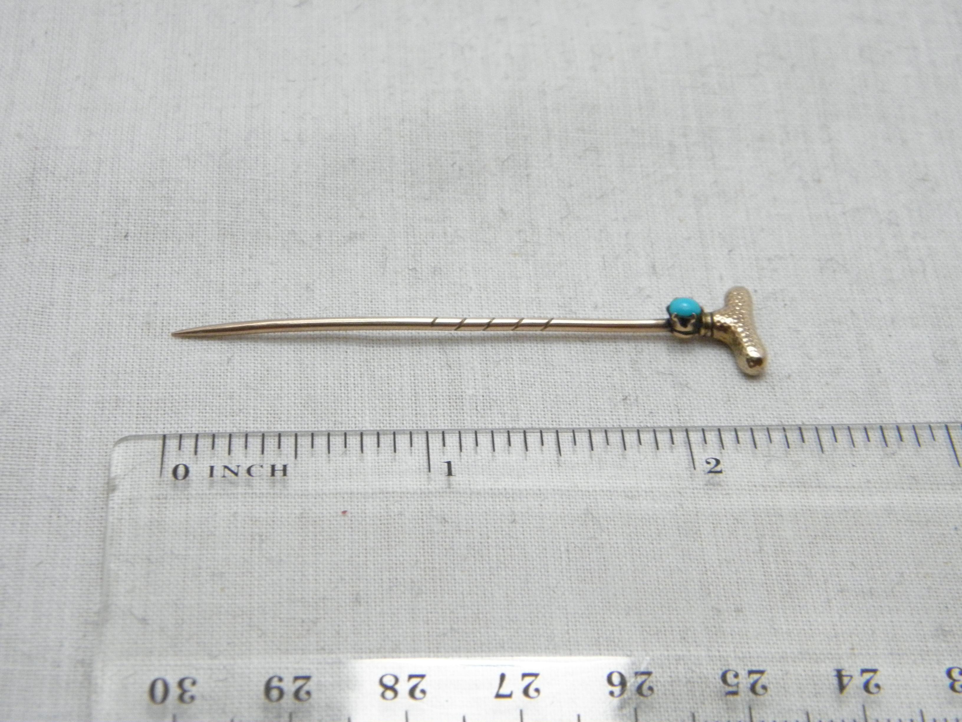 Antique 15ct Gold Turquoise Stock Pin Brooch c1880 Heavy 625 Rose Walking Stick For Sale 1