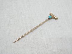 Antique 15ct Gold Turquoise Stock Pin Brooch c1880 Heavy 625 Rose Walking Stick
