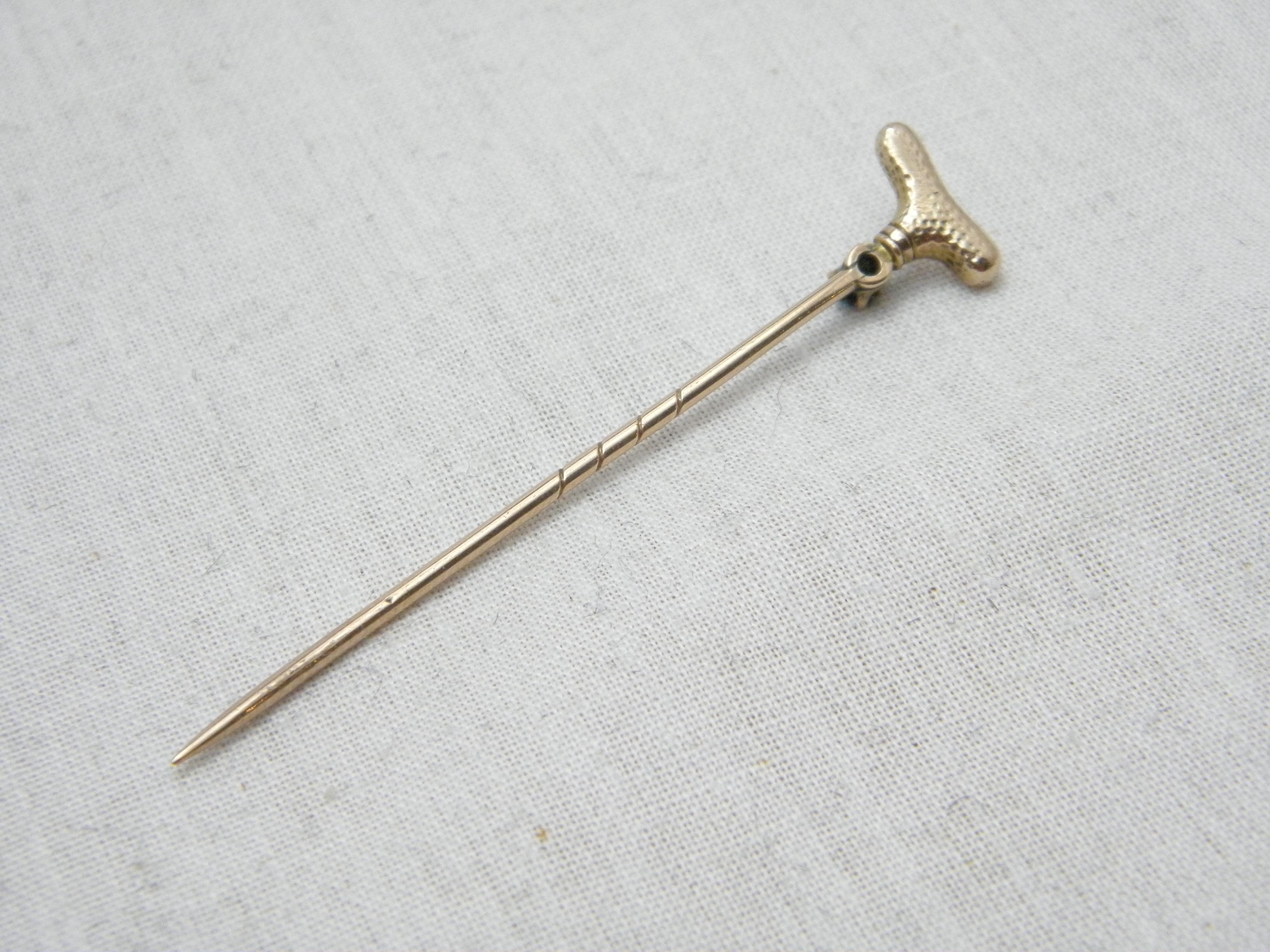 Women's or Men's Antique 15ct Gold Turquoise Stock Pin Brooch c1880 Heavy 625 Rose Walking Stick For Sale