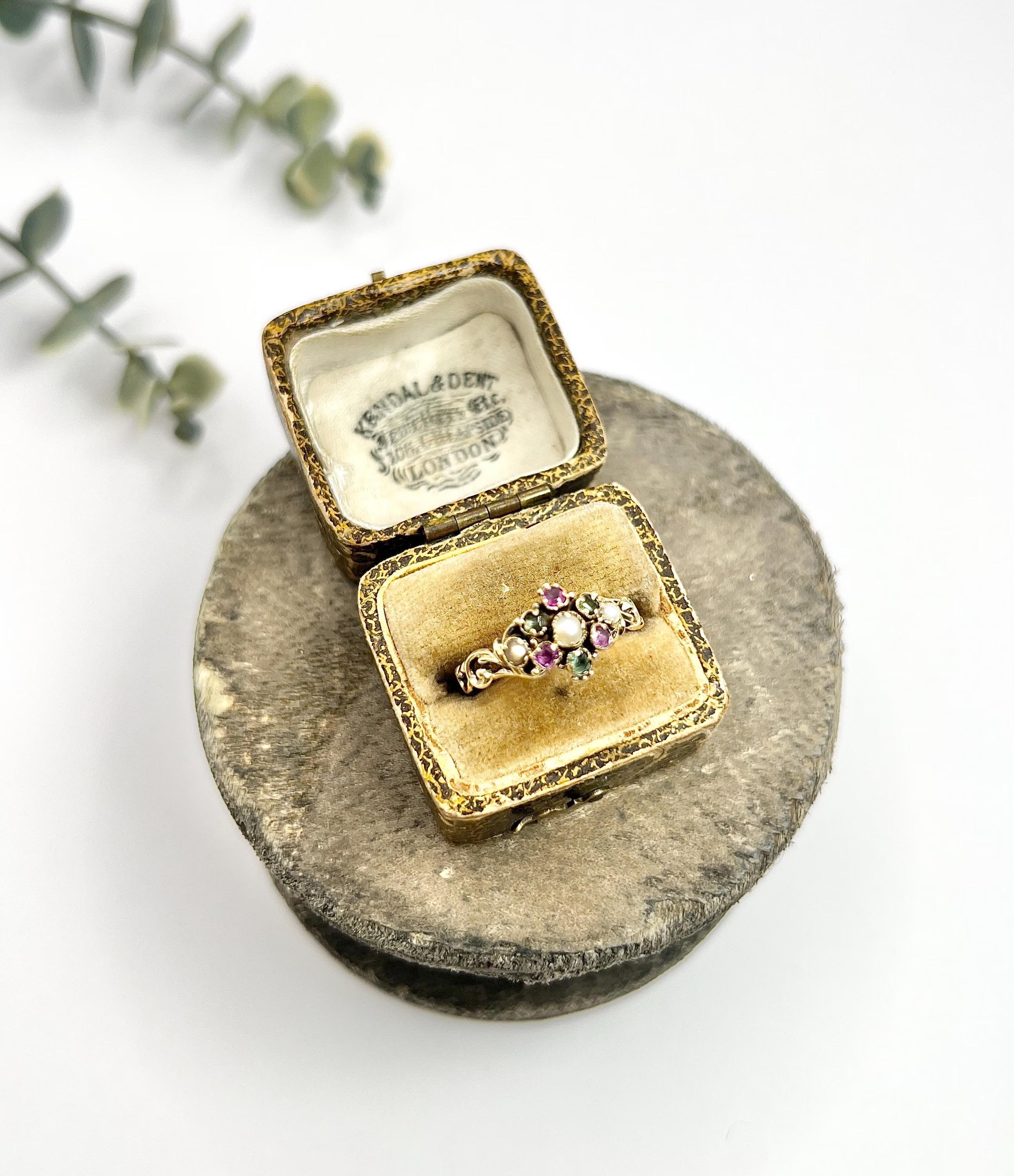 Antique 15ct Gold Victorian Amethyst Emerald and Pearl Suffragette Cluster Ring 6