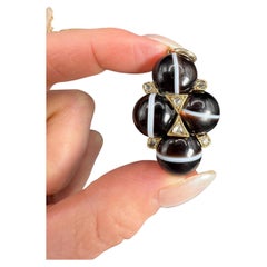 Antique 15ct Gold, Victorian Banded Agate & Rose Cut Diamond Locket Pendant