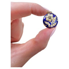 Pendentif fleur victorien ancien en or 15 carats, émail bleu, diamants et perles