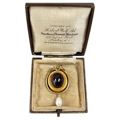 Antique 15ct Gold Victorian Cabochon Garnet & Fresh Water Pearl Locket Pendent